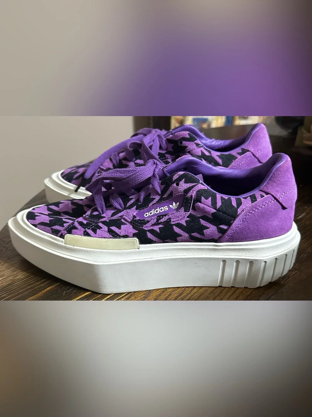 adidas Hypersleek Purple and Black Houndstooth Platform Sneakers